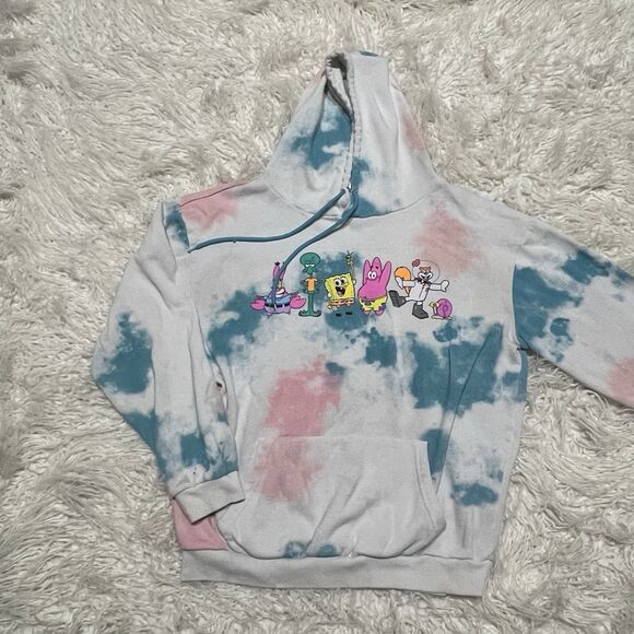 Spongebob SquarePants Hoodie Mens M Tie Dye Nickelodeon Pullover Nostalgia 90s - Picture 1 of 3